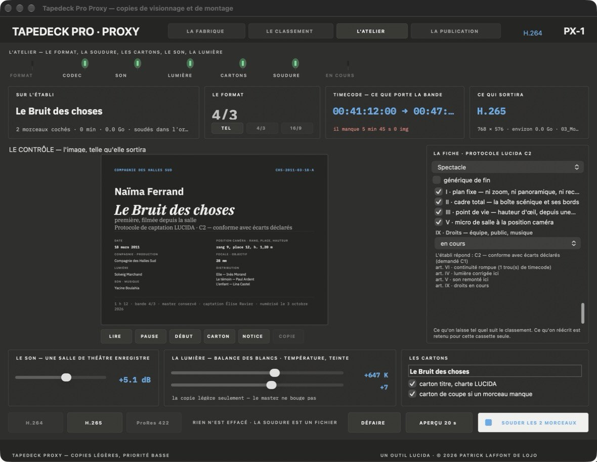Tapedeck Proxy : la fiche du protocole de captation LUCIDA et la réponse de l'établi