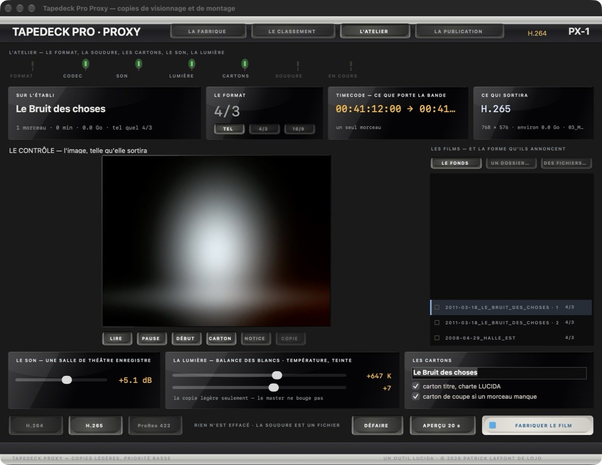 Tapedeck Proxy en habillage Platine : le même établi, façade du magnétoscope